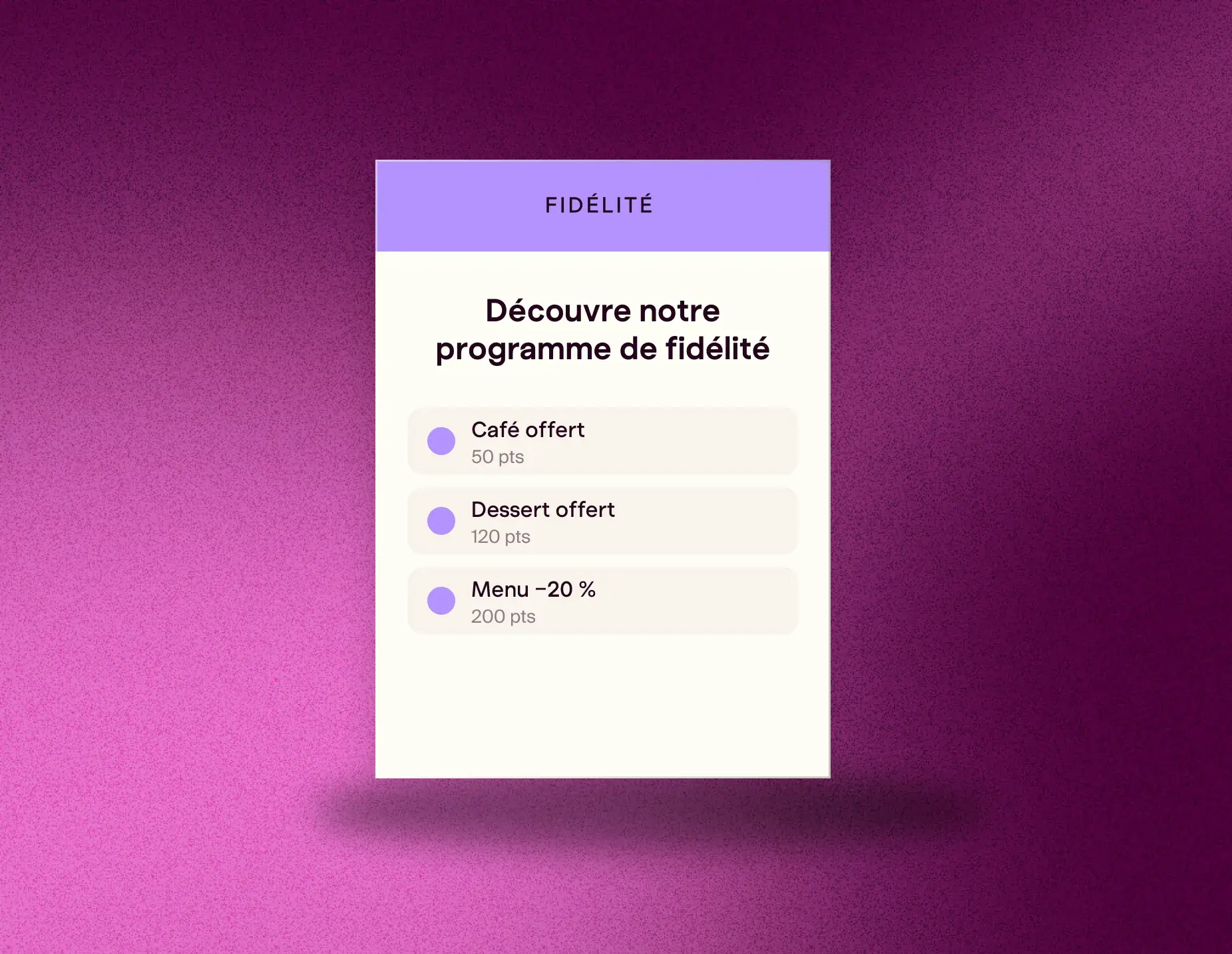 Aperçu du générateur de PLV : programme de fidélité