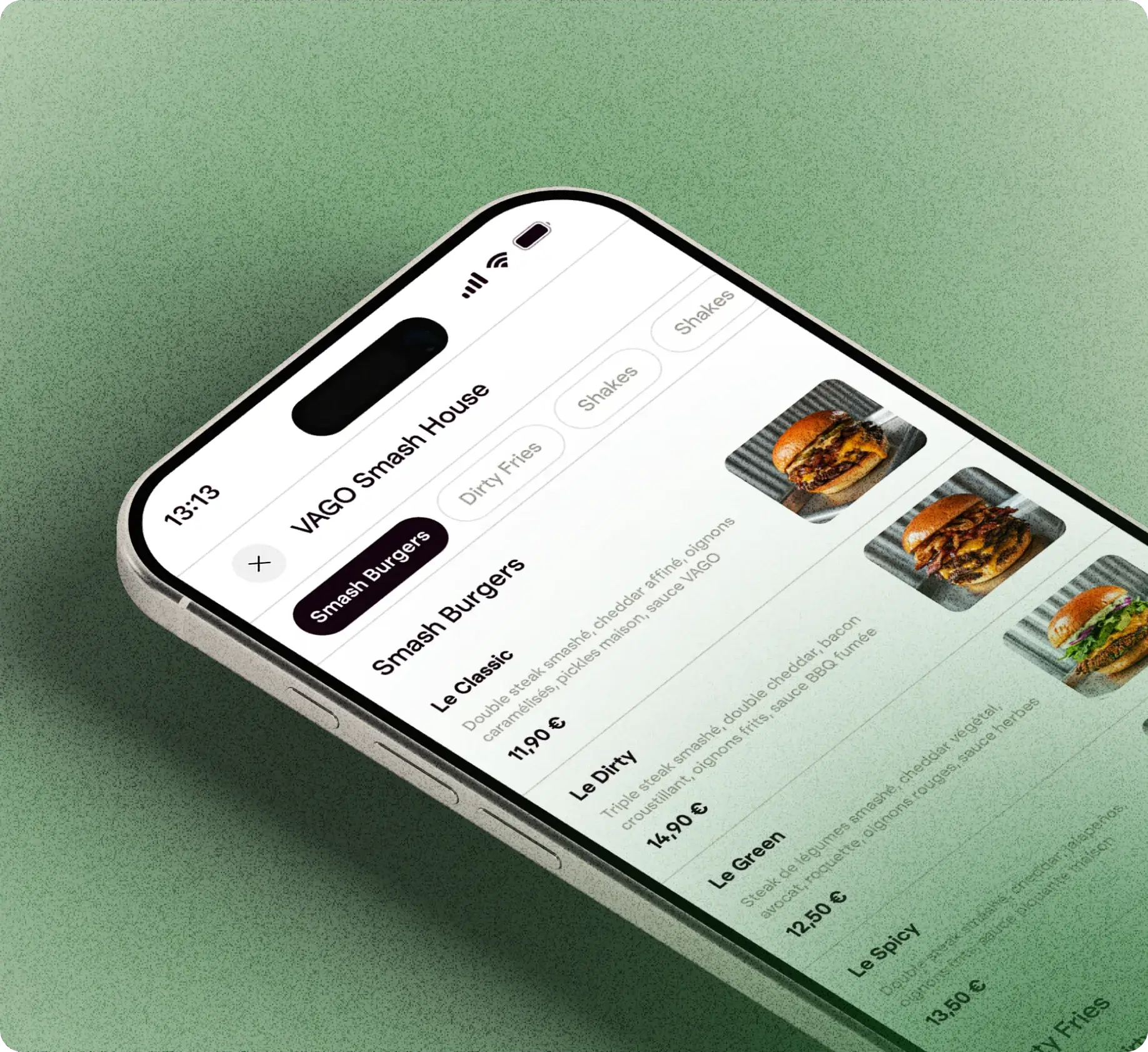 Brand App : onglet menu et commande