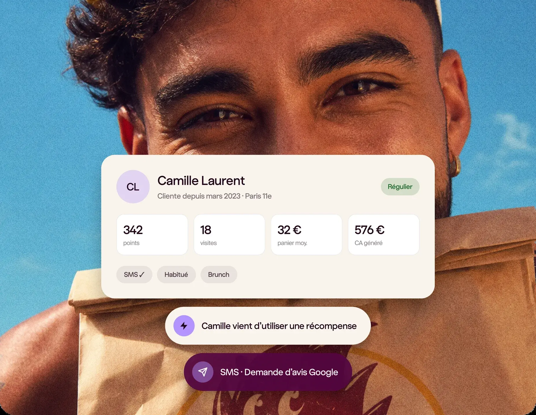 Fiche client Pongo : points, visites, panier moyen et CA généré