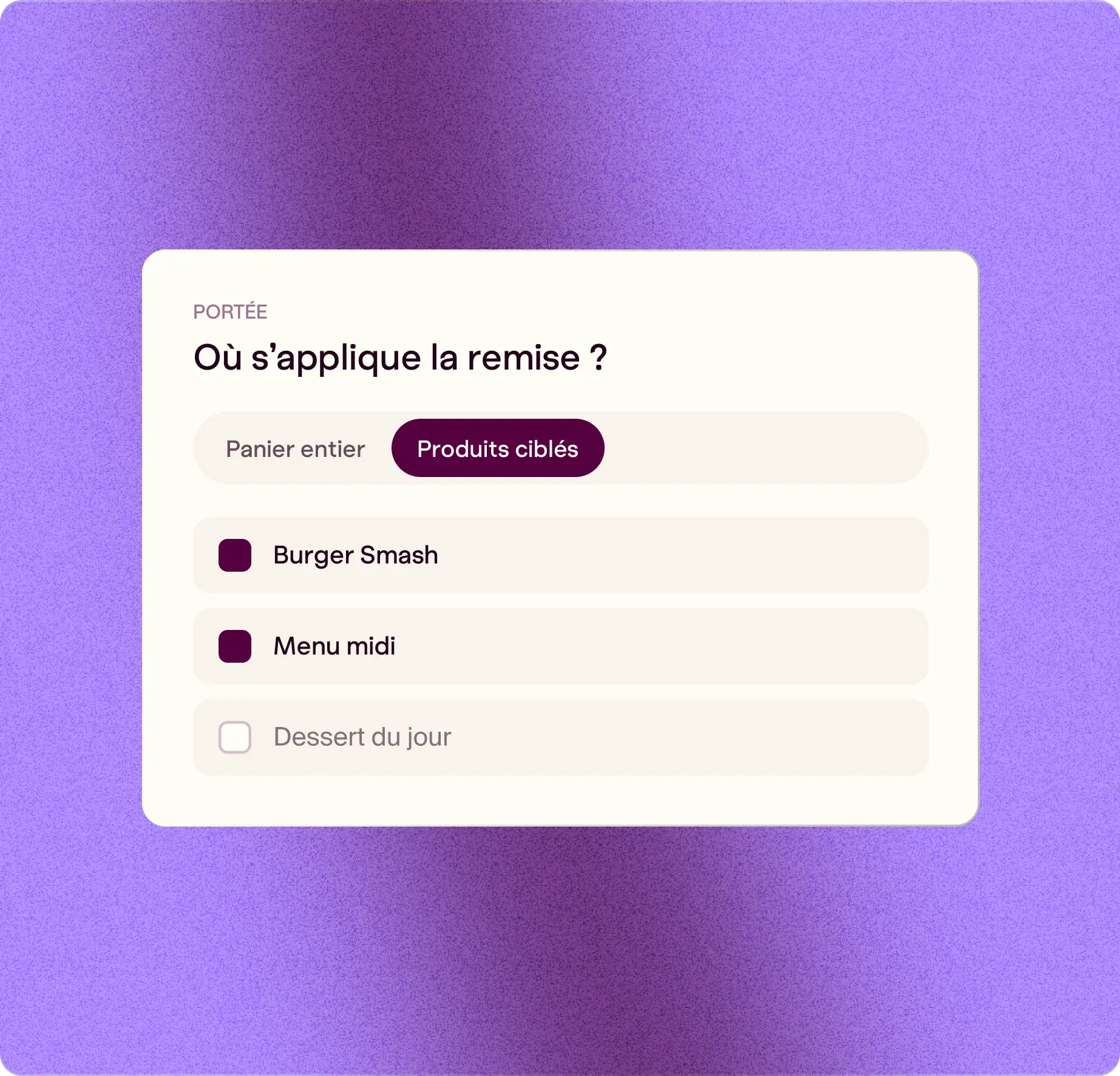 Promotion sur panier entier ou produits ciblés