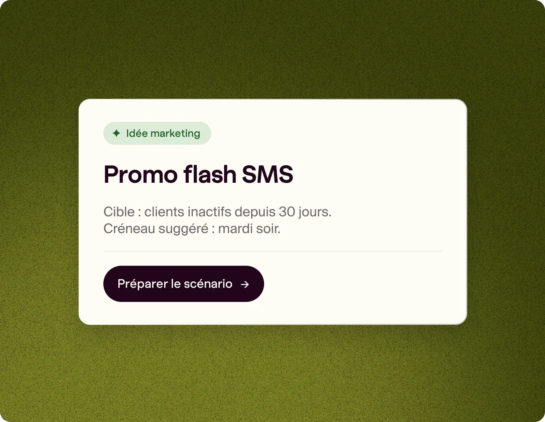 Le copilote propose une idée marketing à lancer dans Pongo