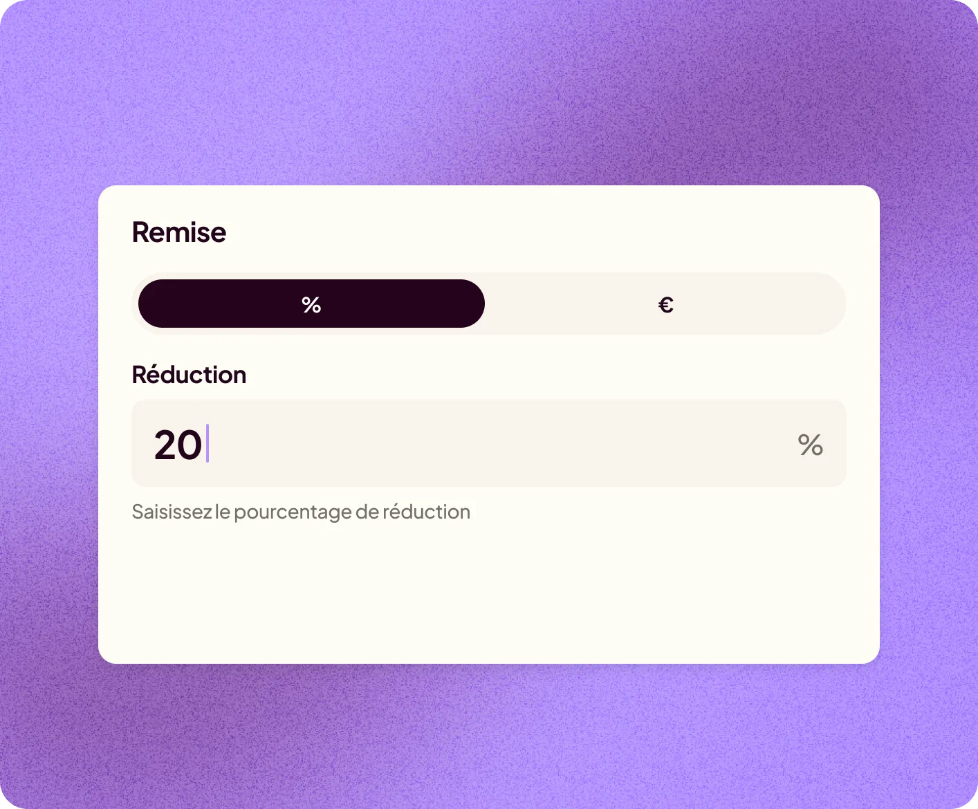Remise en pourcentage ou en montant fixe